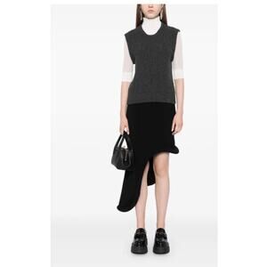 Victoria Beckham Mock Neck Double Layer Top in Charcoal M